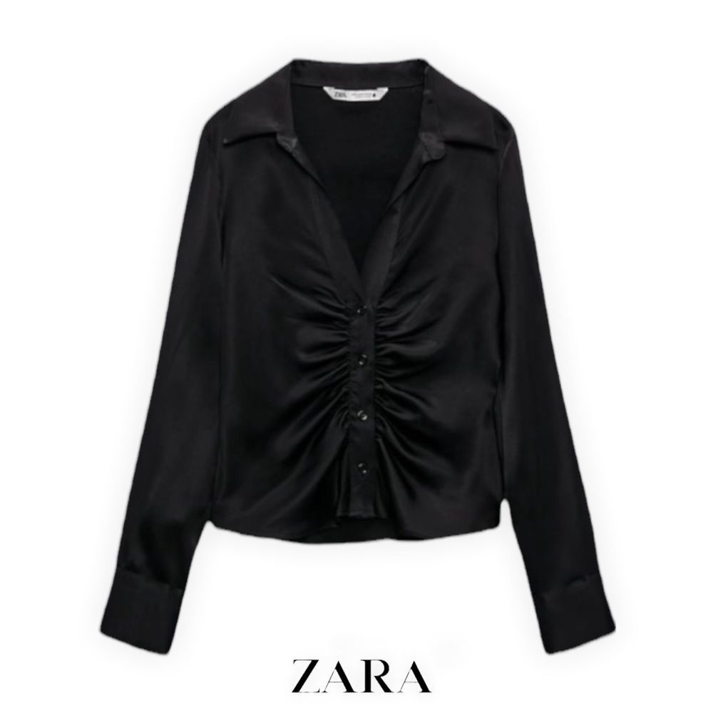 ZARA Women | Black | Fitted Satin Effect Shirt